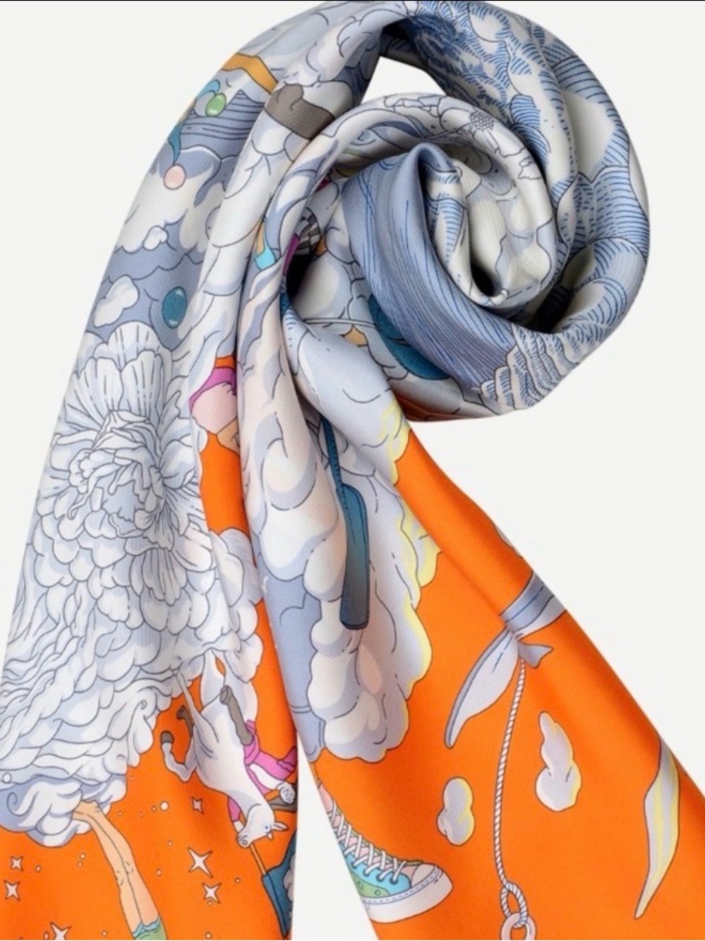 Hermès Scarf 90 Dimitri Rybaltchenko Orange Silk 35" NO BOX new with tag